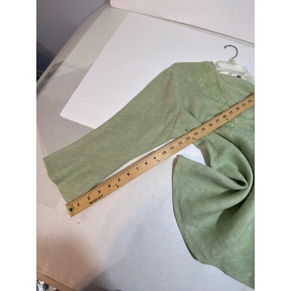 Petite Sophisticate Light Green 100% Linen Blouse with Beading Detail Size 14 - Picture 7 of 10